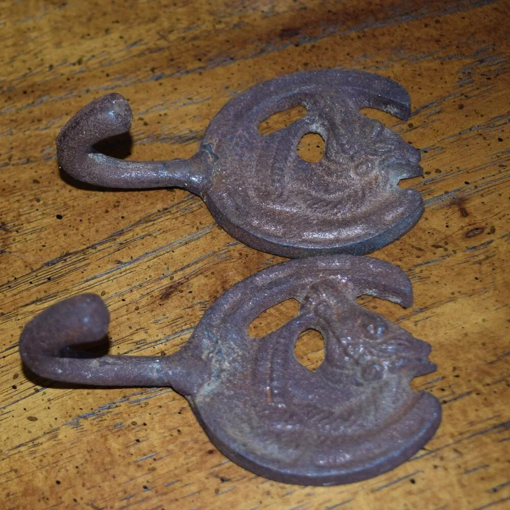 2 Vtg Horse Head Cast Iron Metal Hook Towel Coat Key Hanger Western Wall Hanging